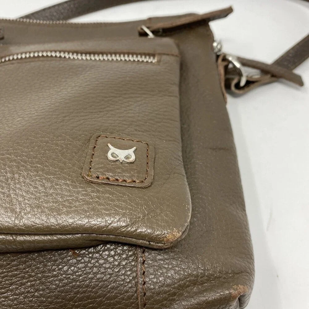 Wise Owl Dark Brown Real Leather Crossbody Handbag - Picture 12 of 16